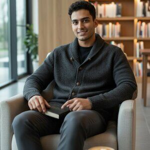 Zara Man Cardigan Sweater Gray Shawl Collar Elbow Patch Wool Grandpa Academia, L